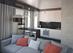Design Of A One-Room Apartment With A Kitchen