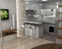 Kitchen design 20 m with a bar counter