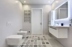 Bath design white walls gray floor