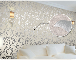 Silk screen wallpaper in the bedroom interior