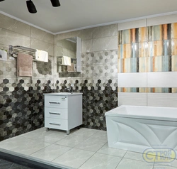 Birch ceramic tiles in the bathroom interior photo