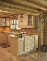 Kitchen Design In A Wooden House Made Of Logs