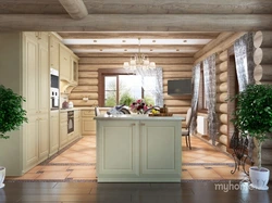 Kitchen Design In A Wooden House Made Of Logs