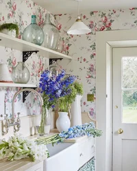 Kitchen Design With Flower On The Wall