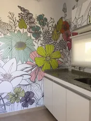 Kitchen design with flower on the wall