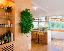 Kitchen design with flower on the wall