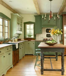 What color to paint the kitchen in a wooden house photo