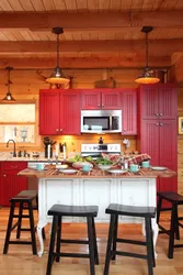 What color to paint the kitchen in a wooden house photo