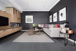 Gray floor in the interior of the kitchen living room