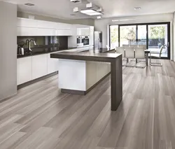 Gray floor in the interior of the kitchen living room