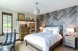 Bedroom design wood and wallpaper
