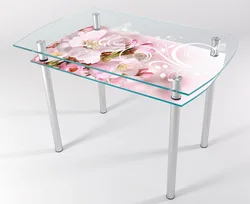 Photo of glass tables for the kitchen with a pattern