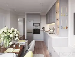 Дизайн кухни гостиной с диваном и балконом