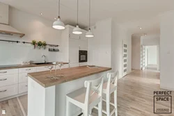 White kitchen living room interior with wood