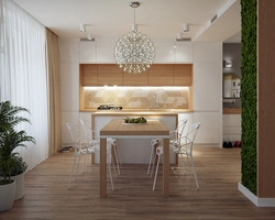 White Kitchen Living Room Interior With Wood