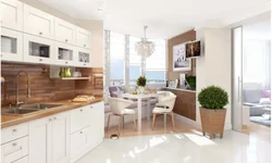 White kitchen living room interior with wood