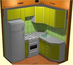 Corner kitchens in Khrushchev with a refrigerator photo