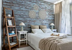 Wood And Wallpaper In One Bedroom Interior