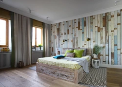 Wood And Wallpaper In One Bedroom Interior
