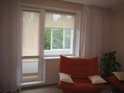 Interior window in living room with balcony door