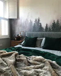 Foggy forest in the bedroom interior