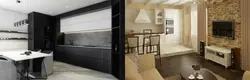 Гарнитур без верхних шкафов дизайн совмещенная с гостиной