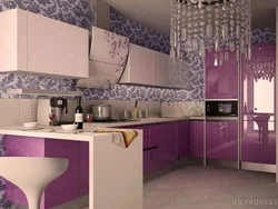 Lilac pink kitchen interior