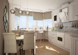 Kitchen With Bay Window Design In Two-Room Apartment