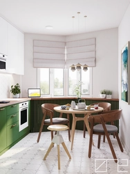 Kitchen with bay window design in two-room apartment