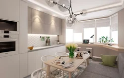 Kitchen with bay window design in two-room apartment