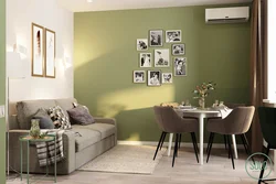 Pistachio color in the interior of the living room and kitchen