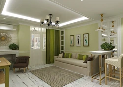 Pistachio Color In The Interior Of The Living Room And Kitchen