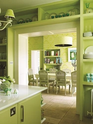 Pistachio color in the interior of the living room and kitchen