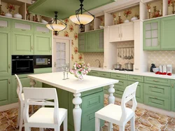 Pistachio color in the interior of the living room and kitchen