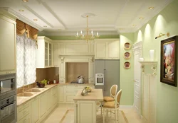 Pistachio color in the interior of the living room and kitchen