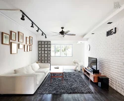 Photo of a living room with white walls