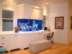 Kitchen interior design with aquarium