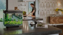 Kitchen interior design with aquarium