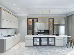 Дизайн угловой кухни с витринами