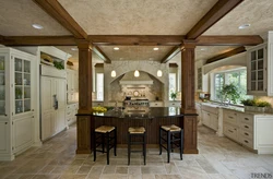 Кухня гостиная с колонной дизайн