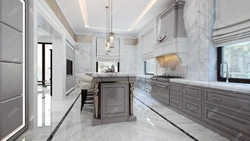 Kitchen design white marble floors
