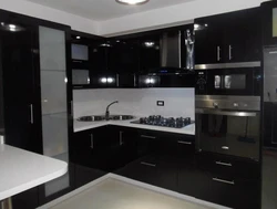 Black corner kitchen design