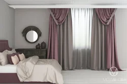 Curtains with roses in the bedroom interior