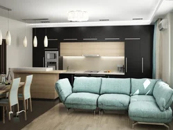 Living Room With Kitchen In Modern Style Photo Rectangular