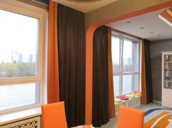 Photo of curtains for the kitchen if the wallpaper is orange