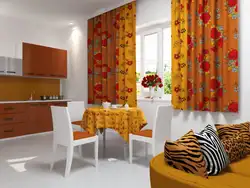 Photo of curtains for the kitchen if the wallpaper is orange