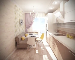 Kitchen design 9m2 with sofa