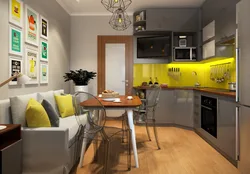 Kitchen design 9 m2 with sofa