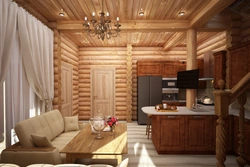 Log House Interior Kitchen Living Room