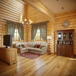 Log house interior kitchen living room